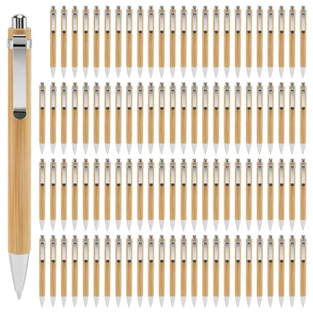 100 Adet / grup Bambu Tükenmez Kalem Stylus İletişim Kalem Ofis ve Okul Malzemeleri Kalemler ve Yazma Malzemeleri Hediyeler-Mavi Mürekkep