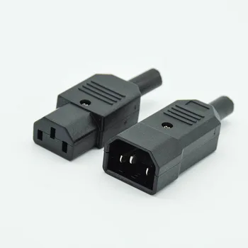 IEC Düz Kablo fiş konnektörü C13 C14 10A 250V Siyah dişi ve erkek Tak Rewirable Güç Konektörü 3 pin AC Soket